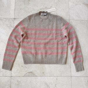 White & Warren Cashmere Pink and Cream Stripe Sweater size S